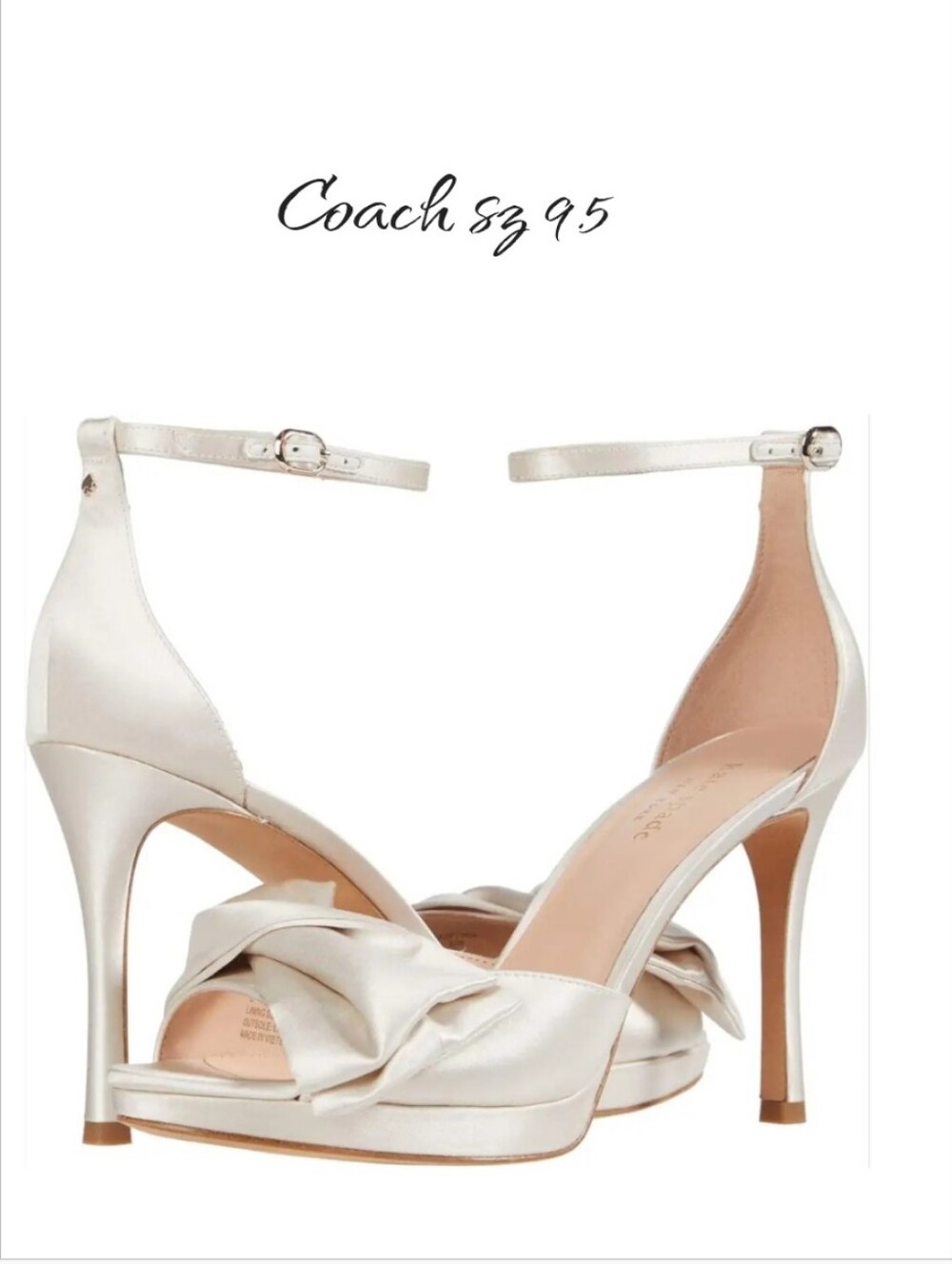 Kate Spade Bridal Bow Satin Sandals Ankle Strap Ivory Heels Wedding Sz 9.5